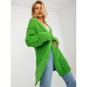 Light green women's openwork cardigan with the addition of wool