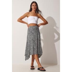 Happiness İstanbul Women's Black Patterned Asymmetrical Knitted Skirt