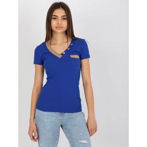 Dark blue ribbed blouse with short sleeves