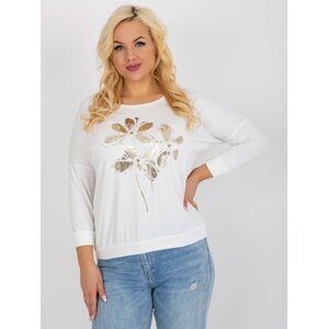 Ecru women's blouse plus size with print and application