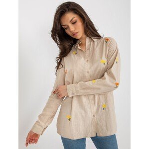 Beige lady's oversize shirt with embroidery