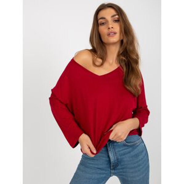 Burgundy women's basic blouse with 3/4 sleeves