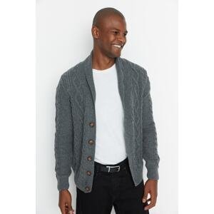 Trendyol Dark Gray Men's Slim Fit Shawl Collar Hair Knit Sweater Cardigan
