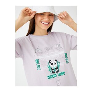 Koton Far East Printed T-Shirt with Short Sleeves, Crew Neck