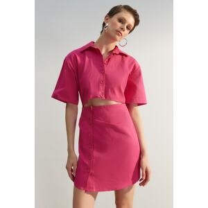 Trendyol limitovaná edícia Fuchsia košeľa mini tkané šaty