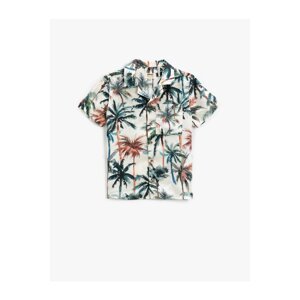 Koton Short Sleeve Shirt Palm Tree Printed Single Pocket Detailed