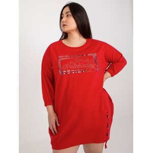 Red plus size sweatshirt dress with inscription