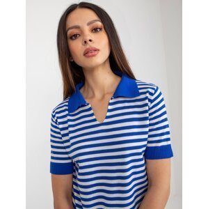 Dark blue-and-white striped knitted blouse