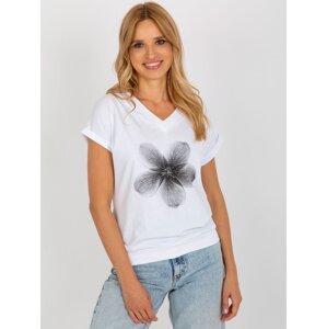 RUE PARIS white blouse with V-neck with print