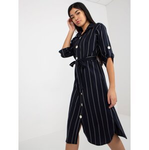 Dark blue striped shirt dress with large buttons