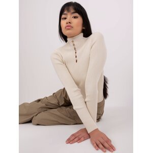 Beige fitted turtleneck blouse