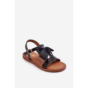 Children's lacquered sandals with bow black netina