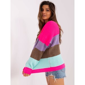 Fluo pink and brown oversized sweater with wool