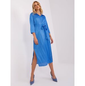 Blue midi cocktail dress with slits