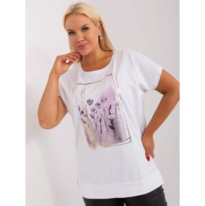 White and purple blouse plus size with short sleeves