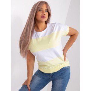 Ecru-yellow blouse of larger size with short sleeves