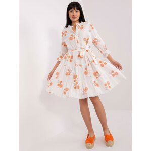 White and orange patterned dress with frill