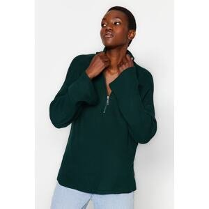Trendyol Emerald Green Wide Fit, Stojaci golier na zips Pletený sveter