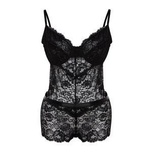 Trendyol Curve Black Strappy Lace Plus Size Bodysuit