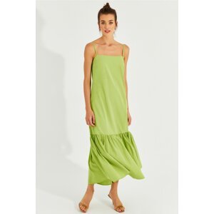 Cool &ampy dámska pistáciová zelená sukňa s volánikmi a ramienkami Midi šaty