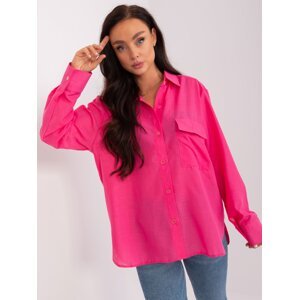 Dark pink loose linen shirt for women