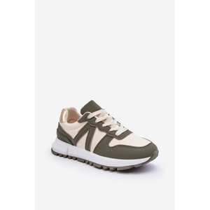 Leather women's sports shoes green-beige Kabama