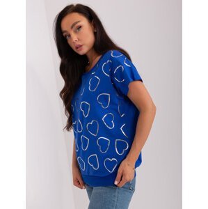 Women's cobalt blue blouse with heart print