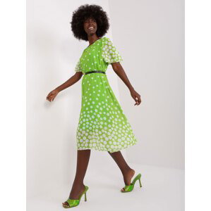 Light green and white midi dress with print