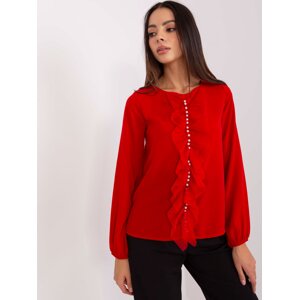 Red formal blouse with round neckline