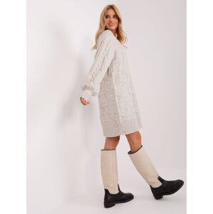 Light beige knitted dress with puffed sleeves