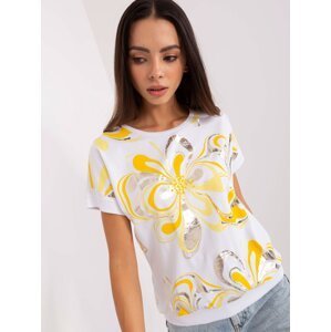 White and yellow blouse with glossy print