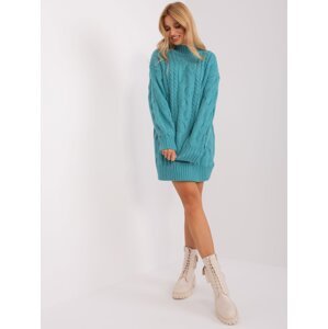 Turquoise knitted dress with turtleneck