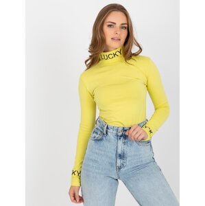 Light yellow cotton turtleneck blouse Yarina slim fit