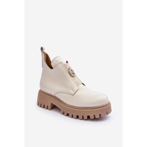 Women's leather ankle boots with trimmings, light beige Lemar Lusanna
