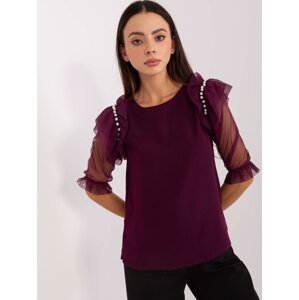 Dark purple formal blouse with slits