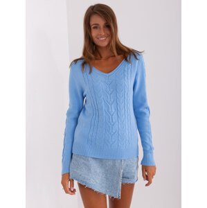 Light blue sweater with cables