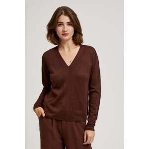 Sweater with metal thread and V-neck