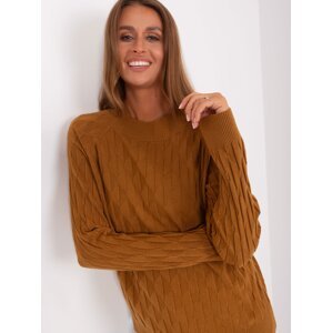 Light brown women's classic sweater with patterns