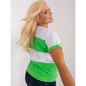 White and green blouse plus size with short sleeves