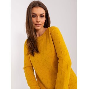 Dark yellow classic sweater with long sleeves