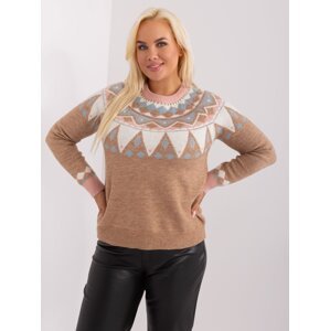 Dark beige women's sweater plus size with patterns