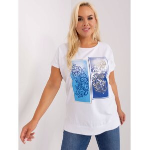 White and dark blue blouse plus size with print