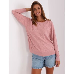 Light pink classic sweater with a round neckline