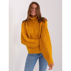 Dark yellow women's oversize sweater with turtleneck