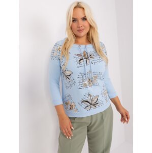 Light blue women's plus size blouse with print