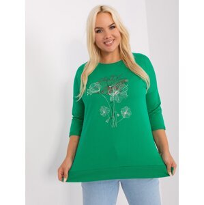 Green women's blouse of larger size with 3/4 sleeves