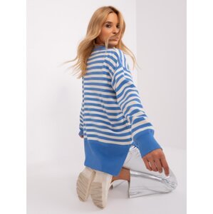 Blue and ecru striped oversize knitted sweater