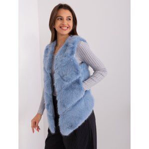 Blue Asymmetrical Fur Vest