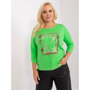 Light green women's blouse with print and rhinestones