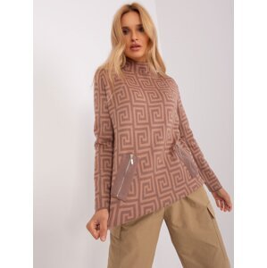 Brown turtleneck sweater with camel pattern